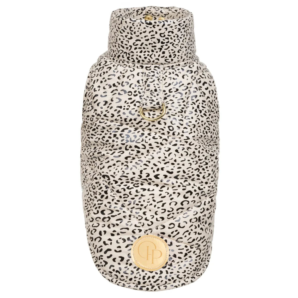 Zimní bunda pro psa s leopardím vzorem – světle béžová