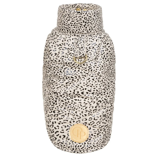 Zimní bunda pro psa s leopardím vzorem – světle béžová