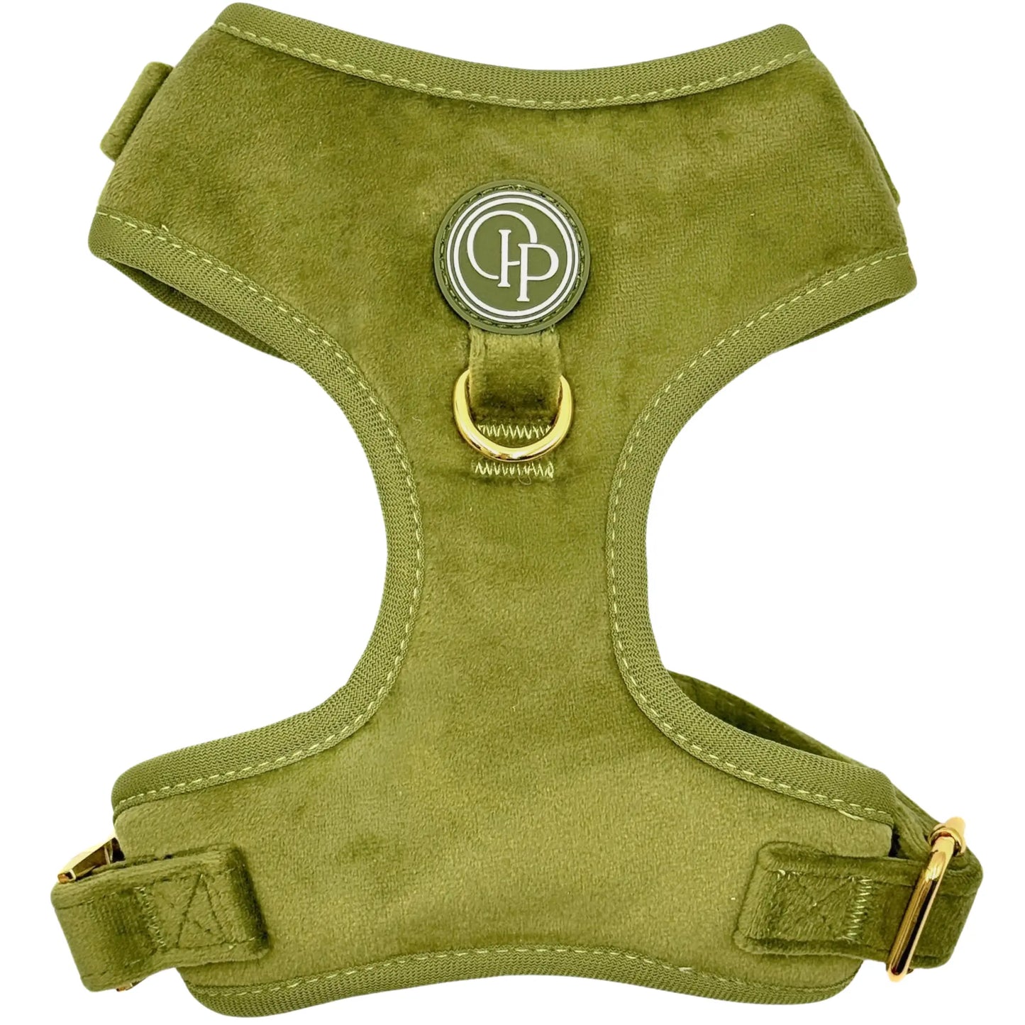 Sametový beztlakový postroj pro psa – olivově zelený