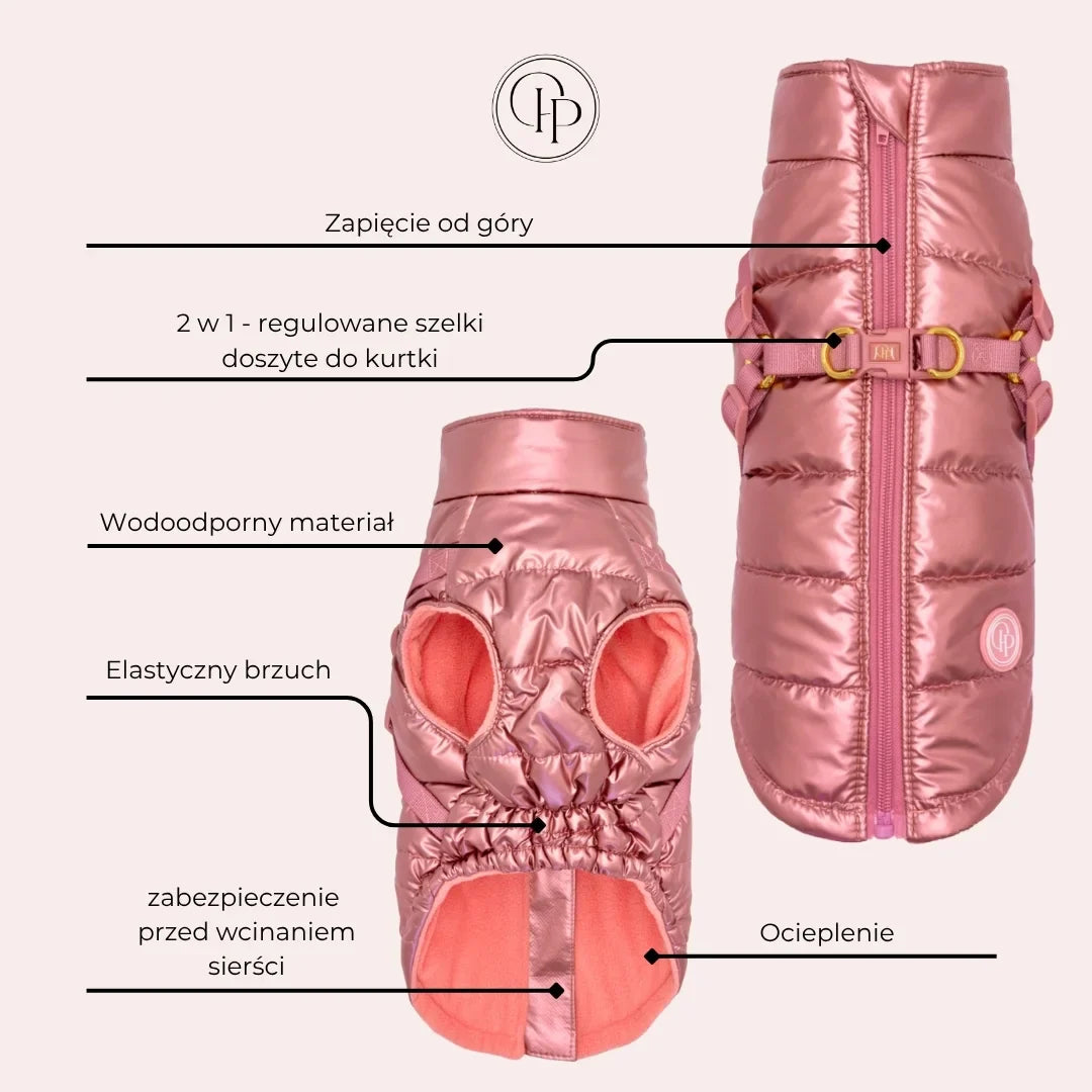 Zimní bunda pro psa 2v1 – zateplená a voděodolná - růžová