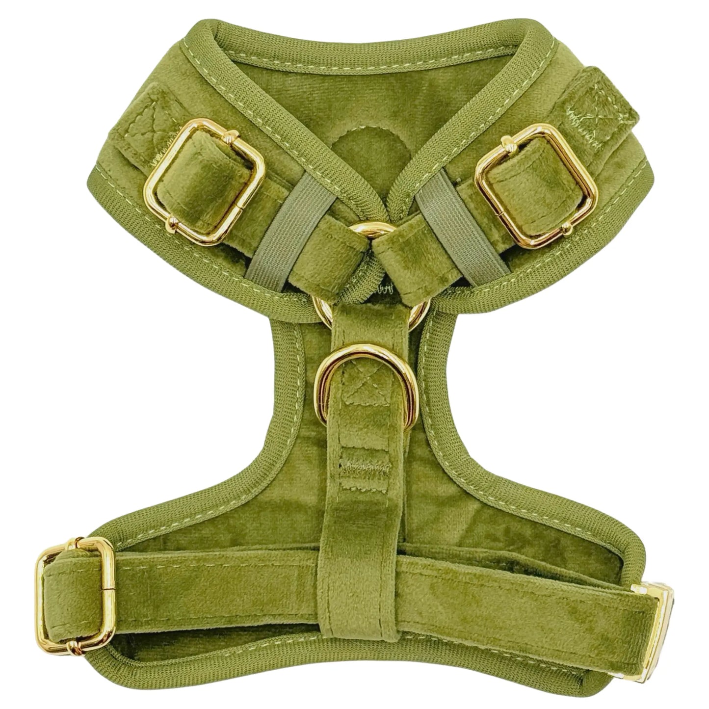 Sametový beztlakový postroj pro psa – olivově zelený