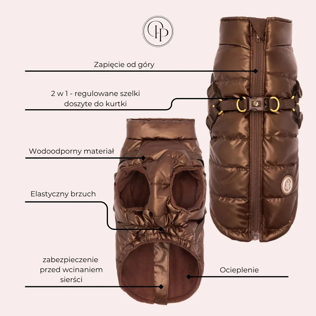 Kurtka dla psa zimowa 2w1 ocieplana wodoodporna - Brązowa