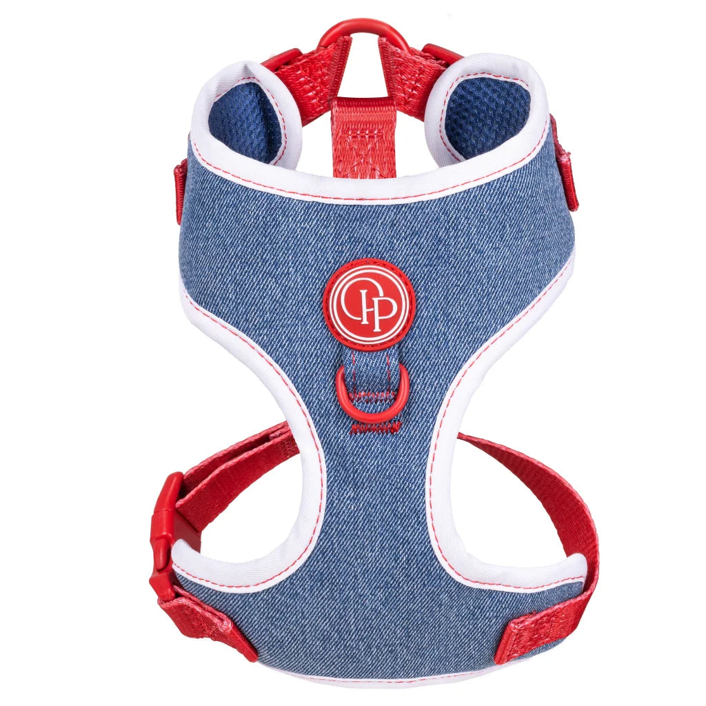 Beztlakový postroj pro psa – jeansový