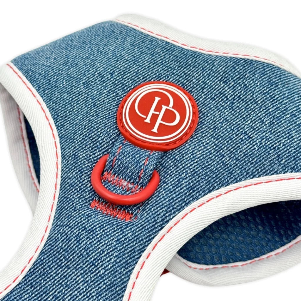 Beztlakový postroj pro psa – jeansový