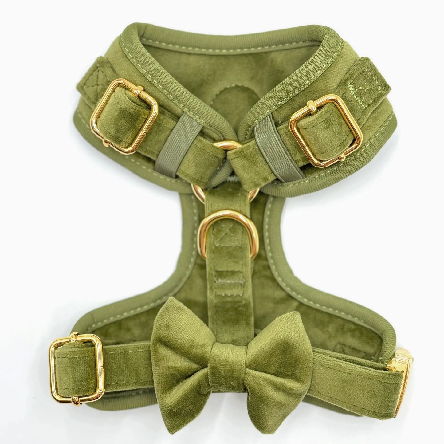 Sametový beztlakový postroj pro psa – olivově zelený