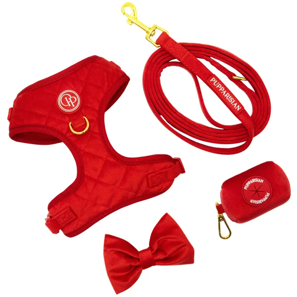 Sametový beztlakový postroj pro psa 2.0 – červený