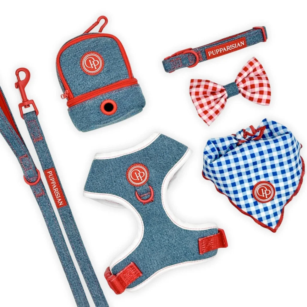 Beztlakový postroj pro psa – jeansový