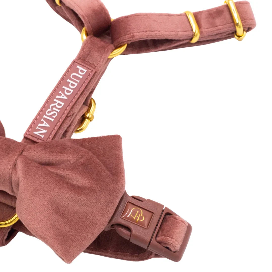 Welurowe szelki guard dla psa z kokardą 2.0 - ceglasty róż