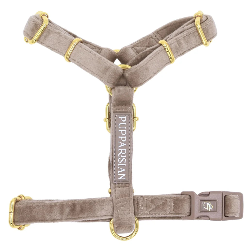 Sametový postroj typu guard pro psa – béžový