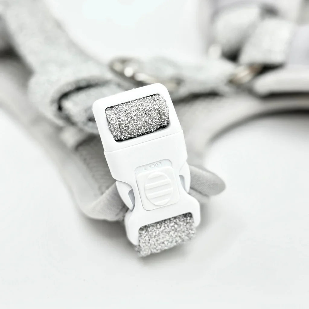 Beztlakový postroj pro psa – stříbrný lesklý