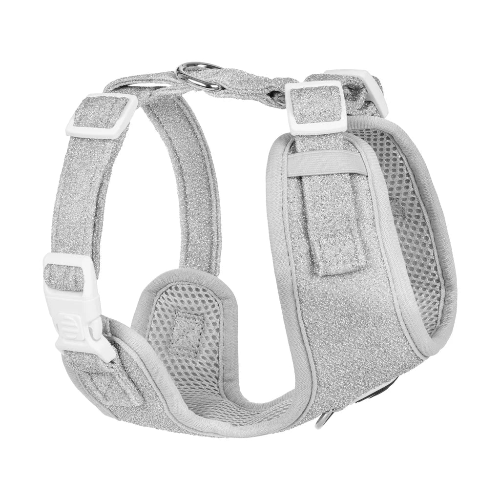 Beztlakový postroj pro psa – stříbrný lesklý