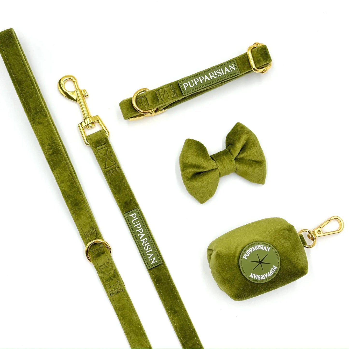 Sametové městské vodítko pro psa – olivově zelené 190 cm