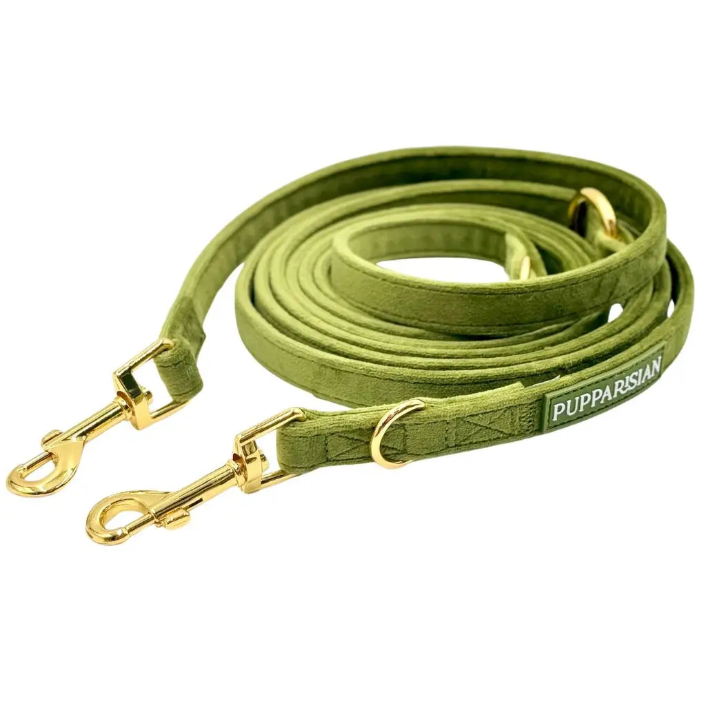 Sametové přepínací vodítko pro psa 3 m – olivově zelené