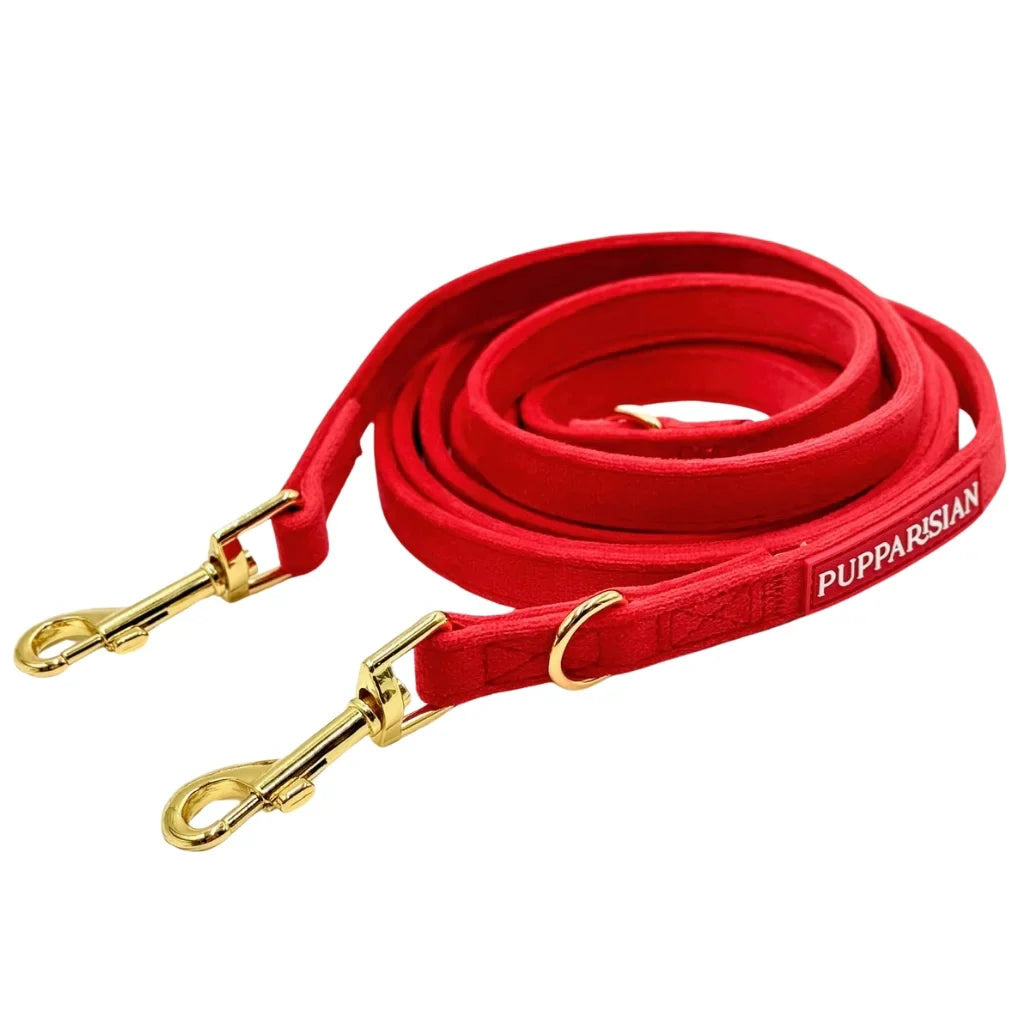 Sametové přepínací vodítko pro psa 3 m – červené