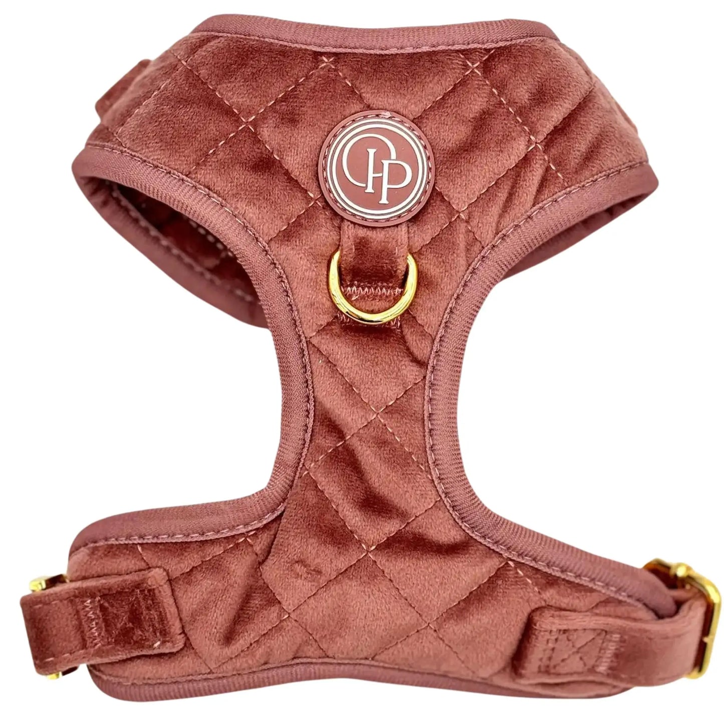 Sametový beztlakový postroj pro psa – cihlově růžový