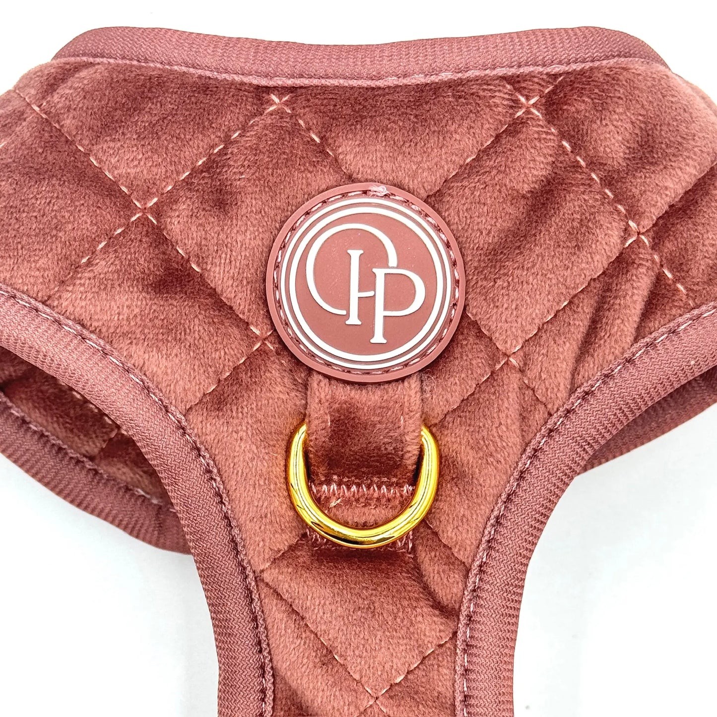 Sametový beztlakový postroj pro psa – cihlově růžový