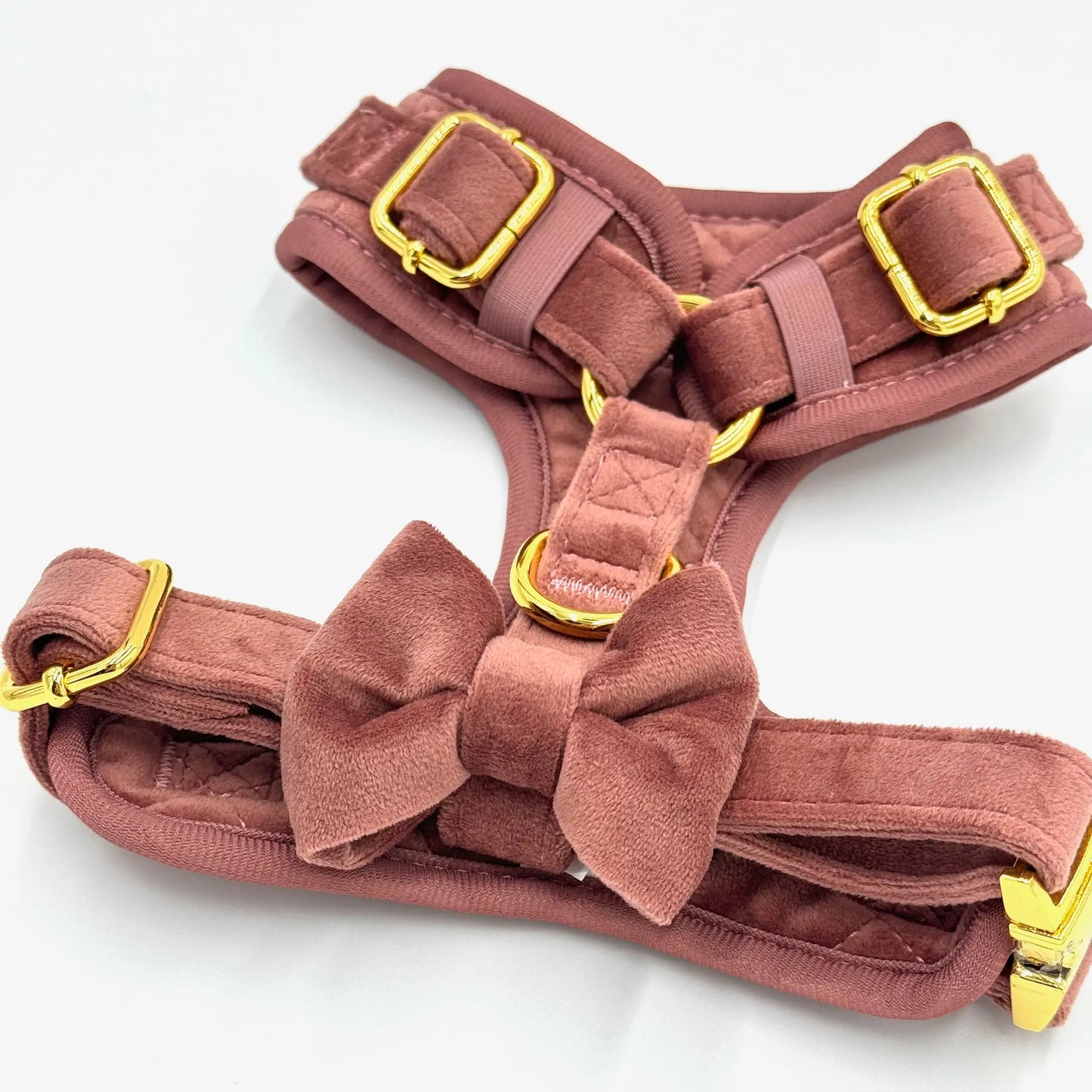 Sametový beztlakový postroj pro psa – cihlově růžový