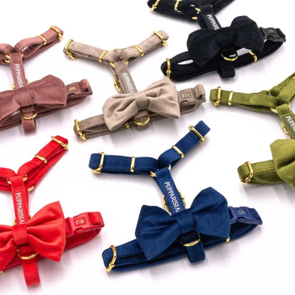 Sametový postroj typu guard pro psa s mašlí 2.0 – červený