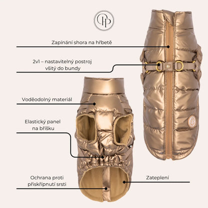 Zimní bunda pro psa 2v1 – zateplená a voděodolná – zlatá