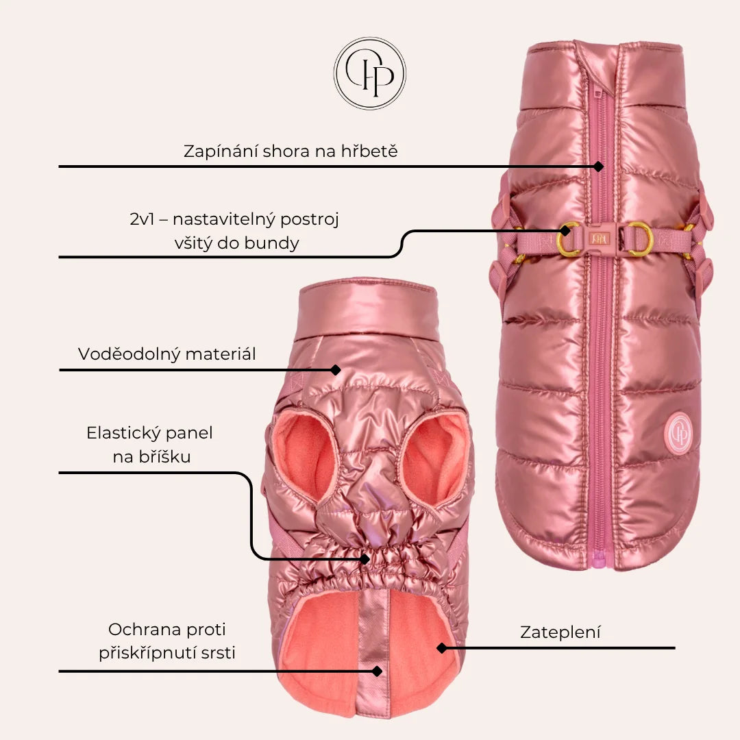 Zimní bunda pro psa 2v1 – zateplená a voděodolná - růžová