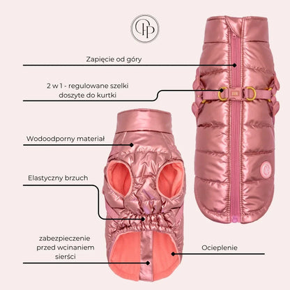 Zimní bunda pro psa 2v1 – zateplená a voděodolná - růžová