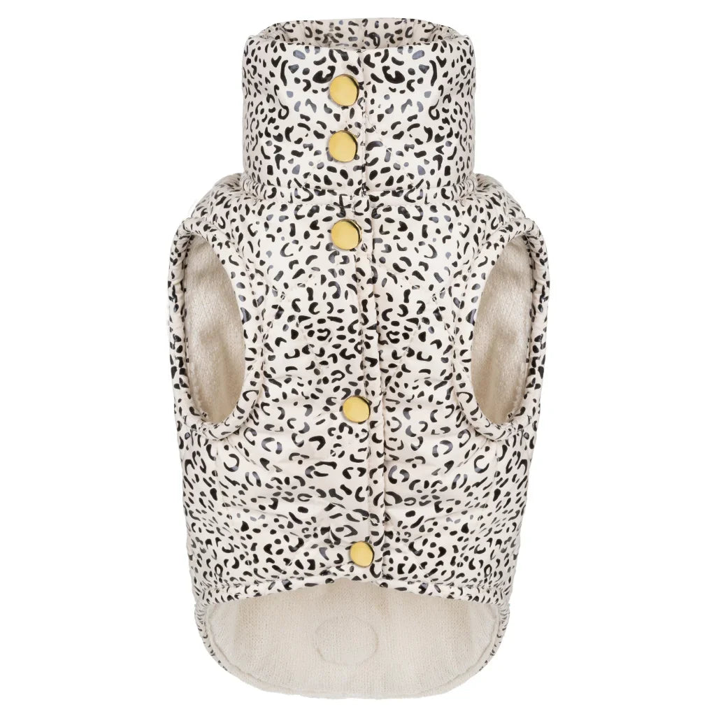 Zimní bunda pro psa s leopardím vzorem – světle béžová