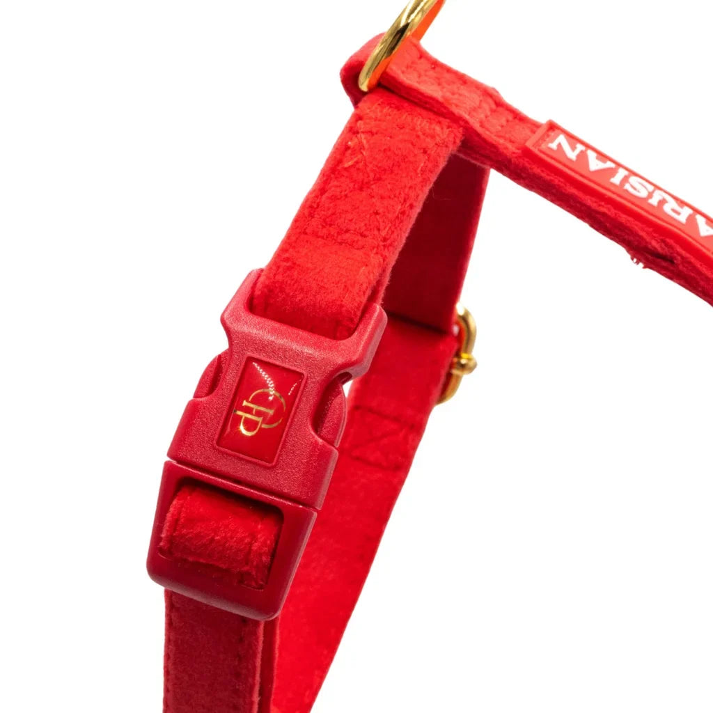 Sametový postroj typu guard pro psa s mašlí 2.0 – červený