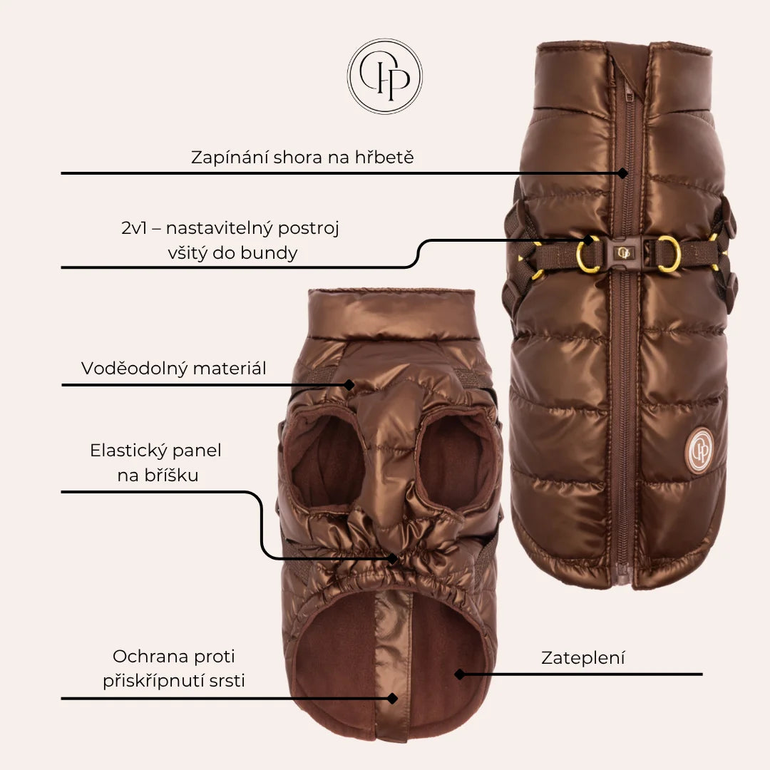 Zimní bunda pro psa 2v1 – zateplená a voděodolná – hnědá