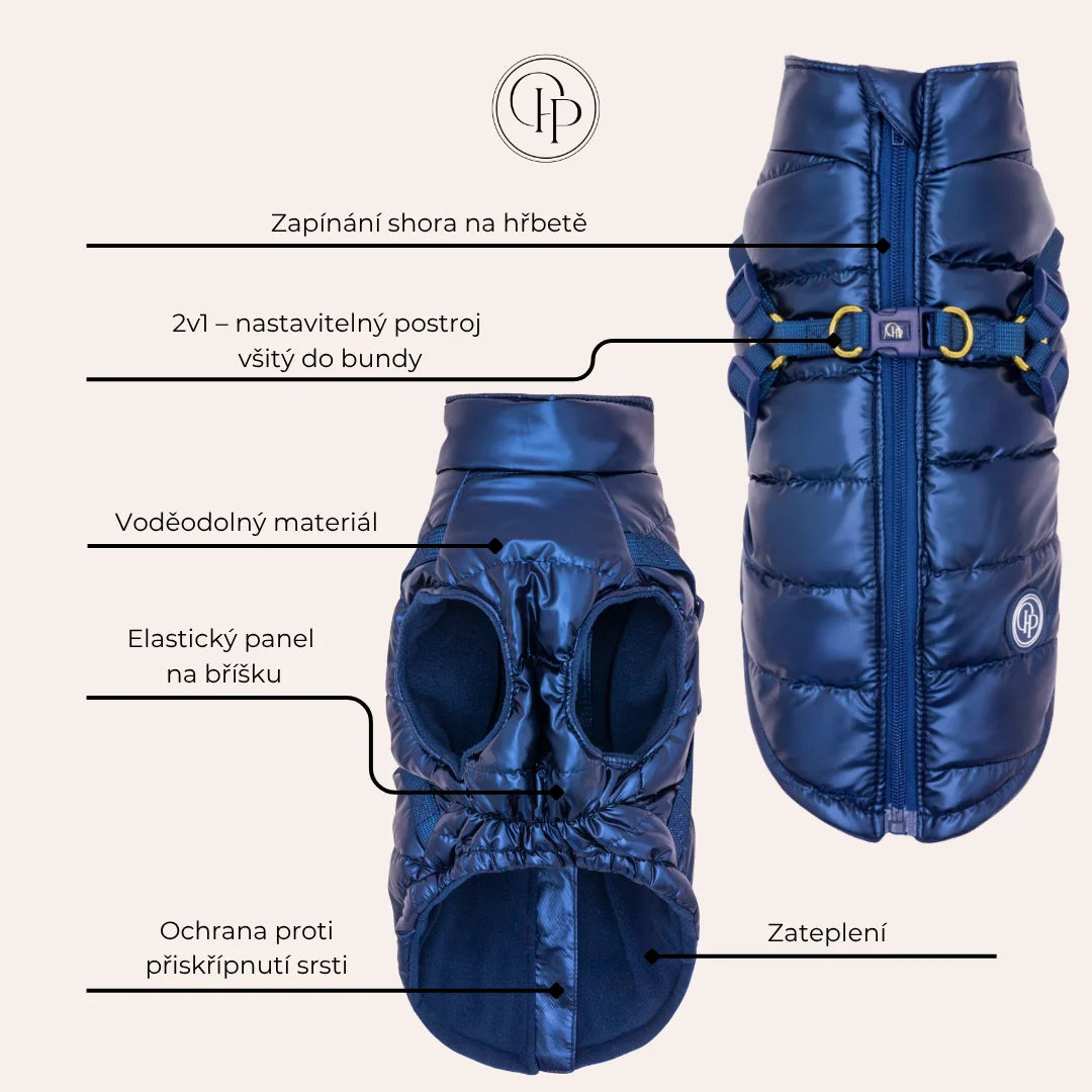Zimní bunda pro psa 2v1 – zateplená a voděodolná – tmavě modrá