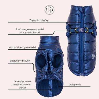Kurtka dla psa zimowa 2w1 ocieplana wodoodporna - Granatowa