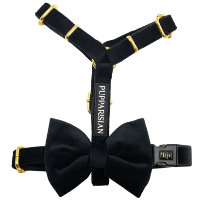 Sametový postroj typu guard pro psa s mašlí 2.0 – černý