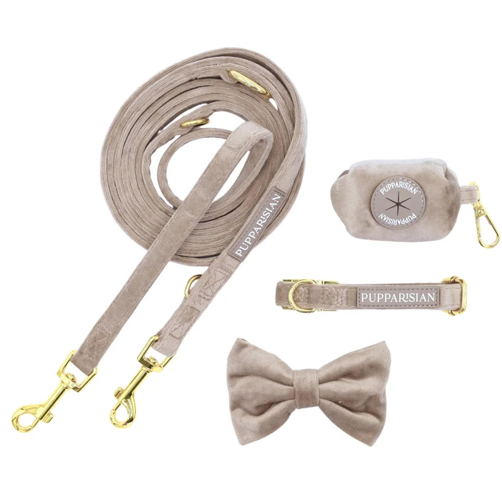 Sametový obojek pro psa – béžový