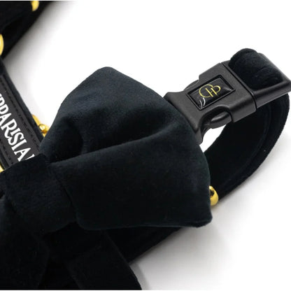 Sametový postroj typu guard pro psa s mašlí 2.0 – černý