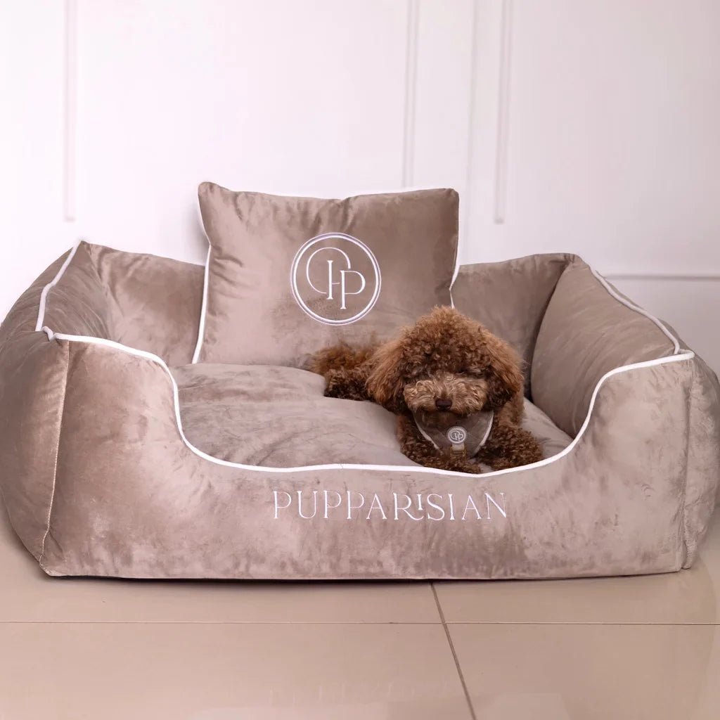 Sametový pelíšek pro psa – béžový