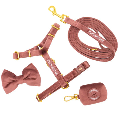 Welurowe szelki guard dla psa z kokardą 2.0 - ceglasty róż