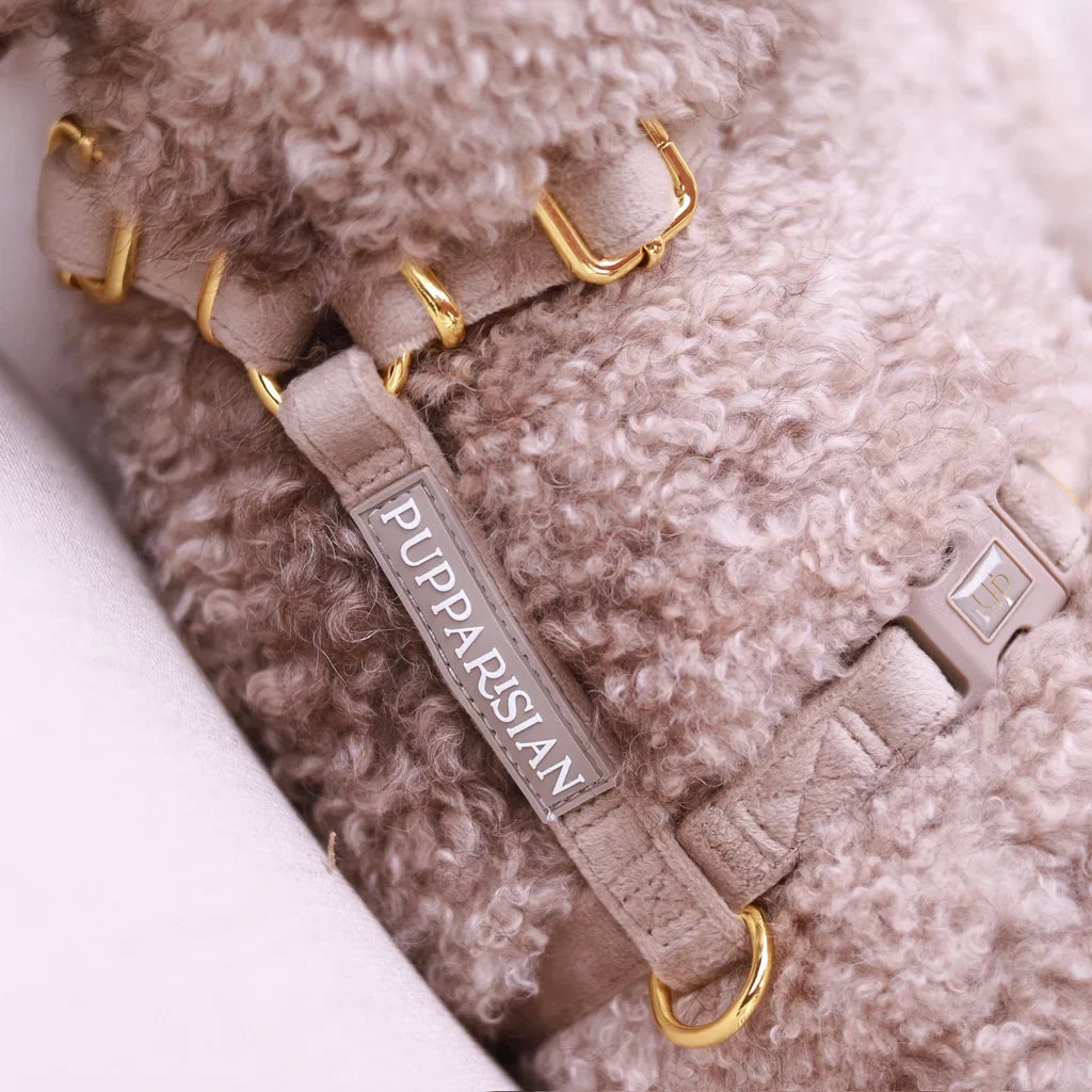 Sametový postroj typu guard pro psa – béžový